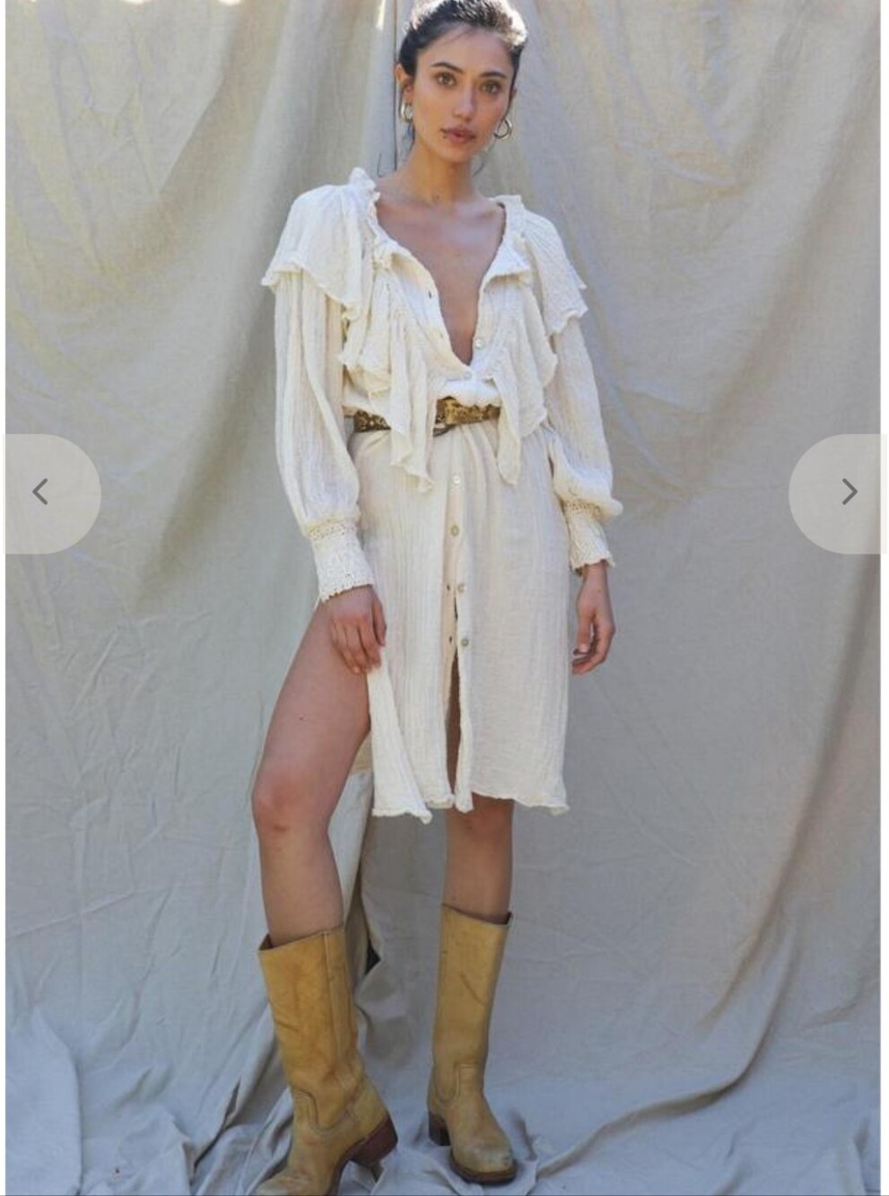 Free People X Jen's Pirate Booty NWT 100% Cotton Cream Ruffle Tunic Shirt Dress